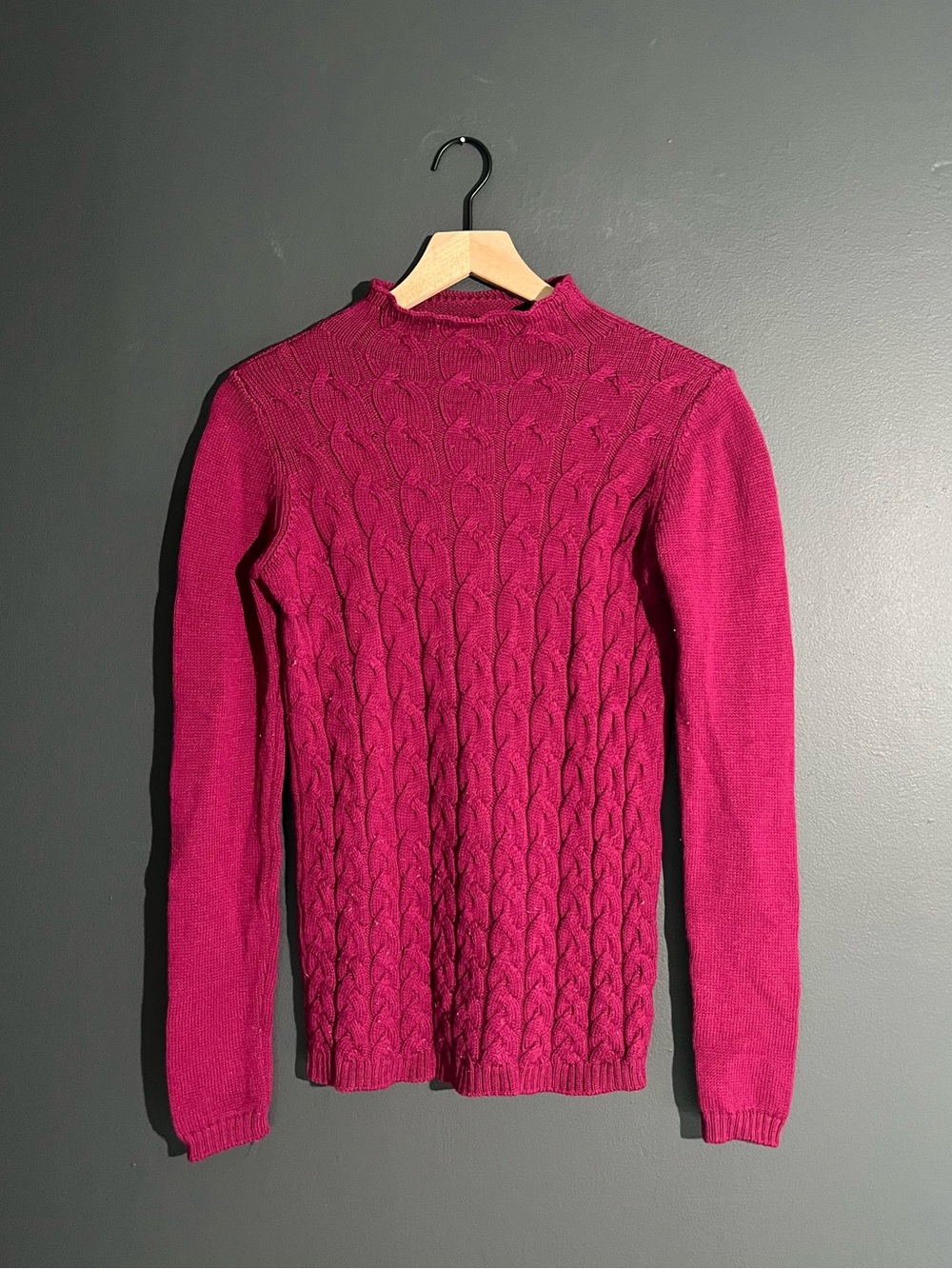 Aspen Made in Italy 99% Wool Cable Knit Mockneck Sweater Magenta Size Small